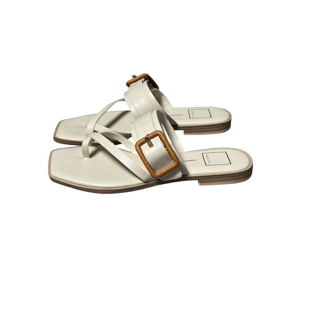 Dolce Vita Indre Ivory Leather Square Toe Sandals Raffia Buckle Size 7.5